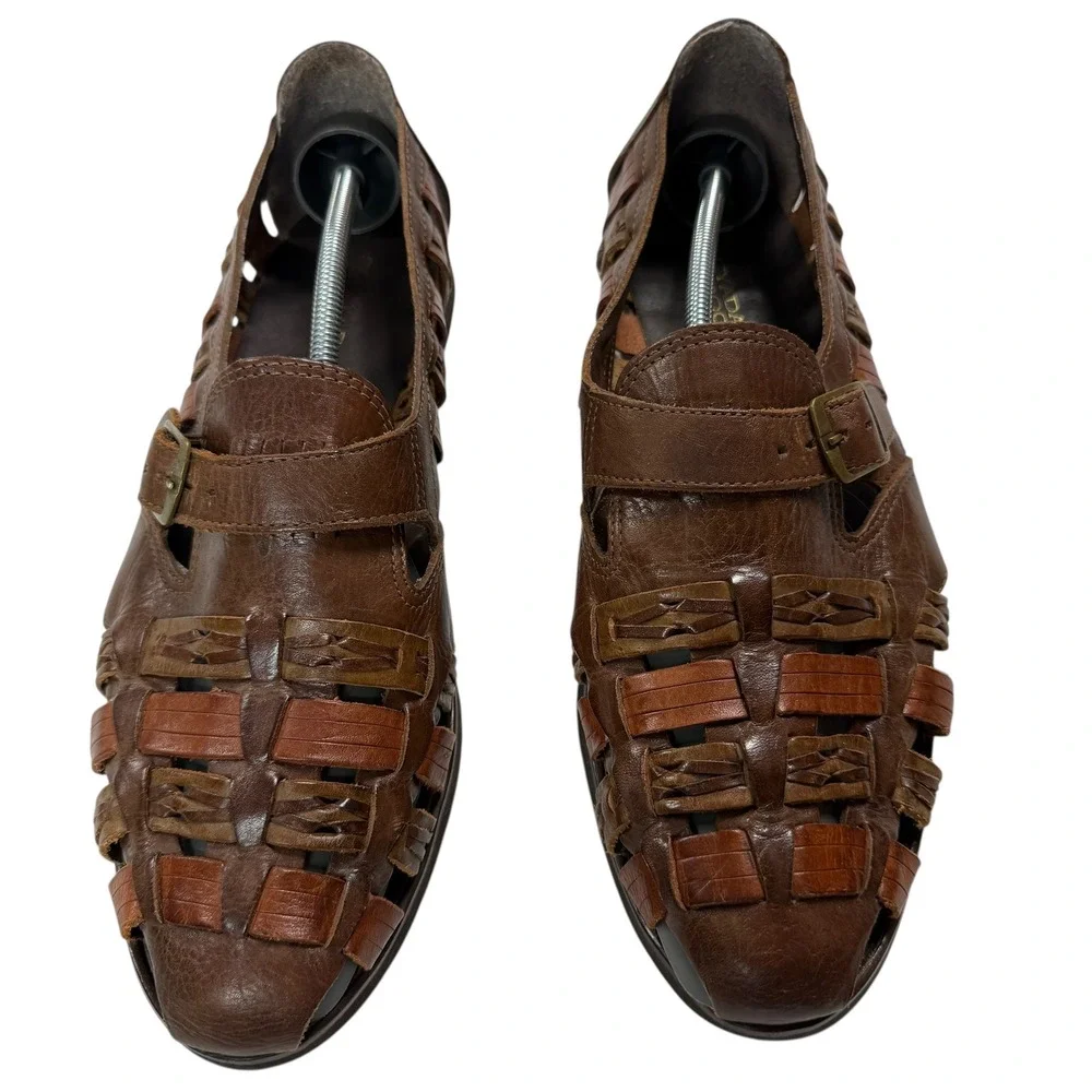 Men's Stacy Adams Outdoors‎ Woven Leather Fisherman Sandals Brown Buckle Shoe 11